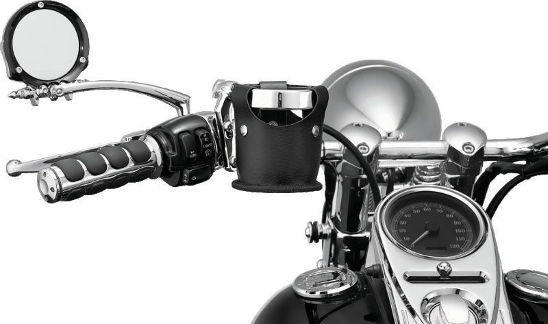 Kuryakyn Chrome Beverage Carrier Perch Mount for Powersports Vehicles, designed for secure drink holder attachment