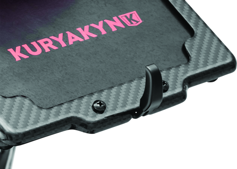 Kuryakyn LED license plate light in black for powersports vehicles, shown mounted on a motorcycle or ATV.