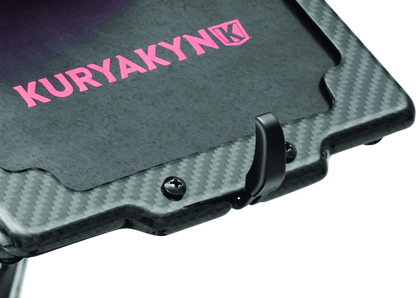 Kuryakyn LED license plate light in black for powersports vehicles, shown mounted on a motorcycle or ATV.