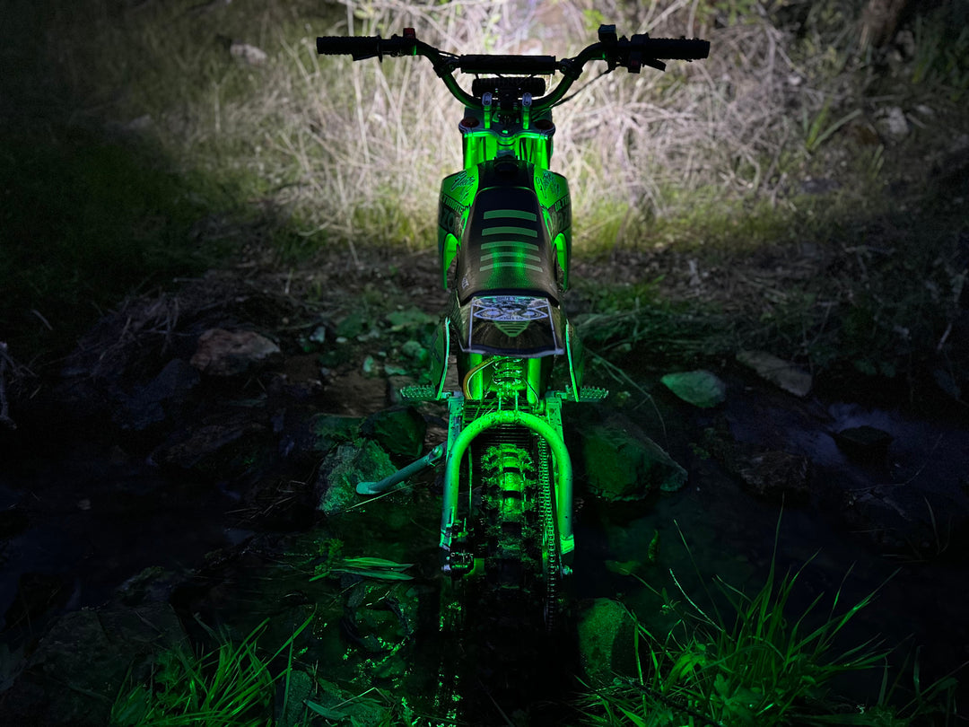 Electro & Co UltraVision Pro LED headlight kit for dirt bikes, low-profile 12V electric headlight mounted on handlebars.