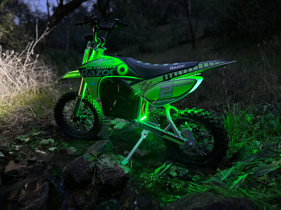 Electro & Co UltraVision Pro LED headlight kit for dirt bikes, featuring low-profile design for 7/8" & 1" handlebars, bright illumination.