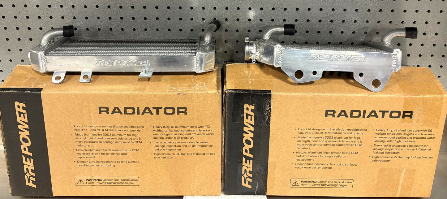 High-performance FIRE POWER TRS-R-140R radiator right for Kawasaki, aluminum replacement with sleek design and durable construction.