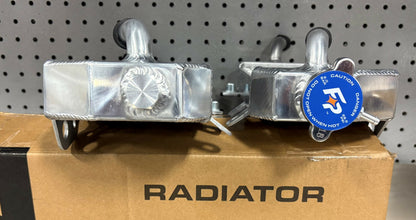 Fire Power TRS-R-140R radiator right for Kawasaki, high-performance aluminum replacement with sleek metallic finish.