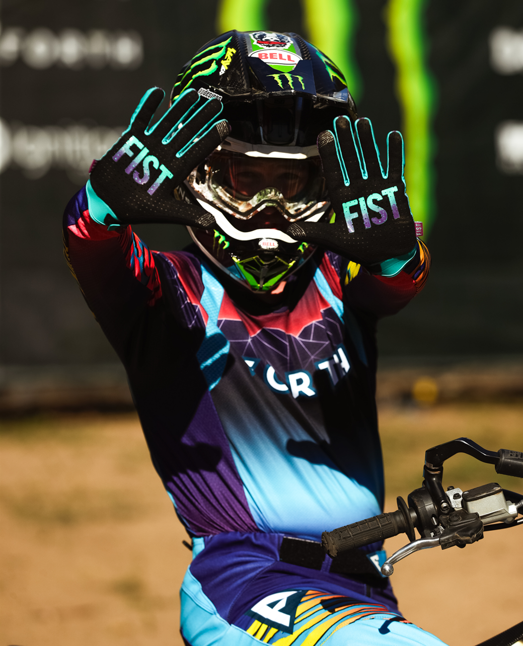 FIST Handwear Breezer Gloves in violet halftone with lightweight mesh and perforated Clarino palm, size XS, for motocross riding.