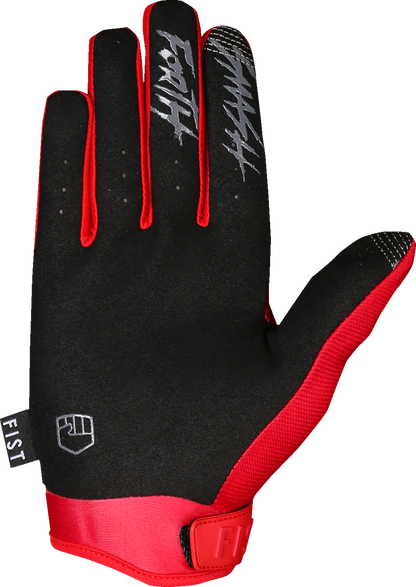Red FIST HANDWEAR Strapped Stocker Gloves in Medium size, showing the durable design and adjustable strap for secure fit.