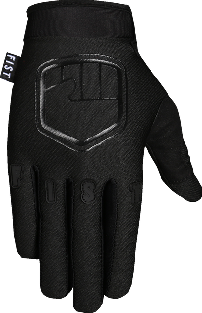 Black youth FIST HANDWEAR Strapped Stocker gloves with adjustable straps, size XS, designed for hand protection and support.