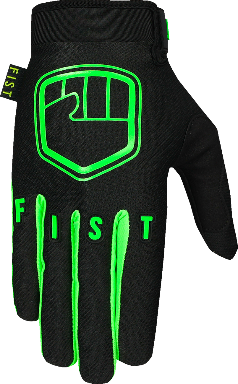 FIST Handwear youth strapped stocker gloves in fluoro green, size 2XS, with black straps and padded palms.