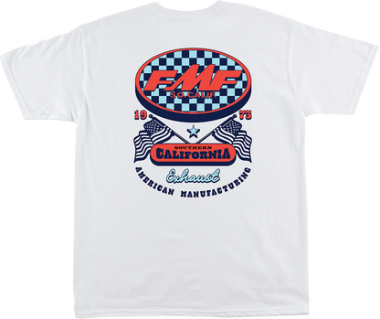 FMF Boardwalk T-Shirt in white, medium size, featuring a casual fit and classic design, ideal for everyday wear.