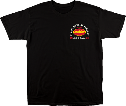 Black FMF Exhaust Supply T-Shirt in small size, featuring the FMF logo and design on the front.