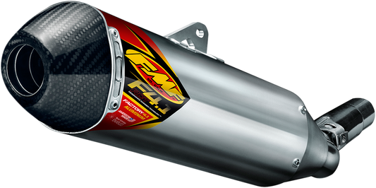 FMF Factory 4.1 RCT aluminum muffler for motorcycles, showcasing the sleek metallic finish and durable construction.