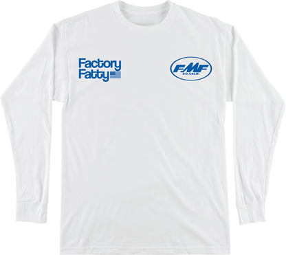 FMF Factory Fatty long-sleeve T-shirt in white, large size, featuring the FMF logo and branding on the front.