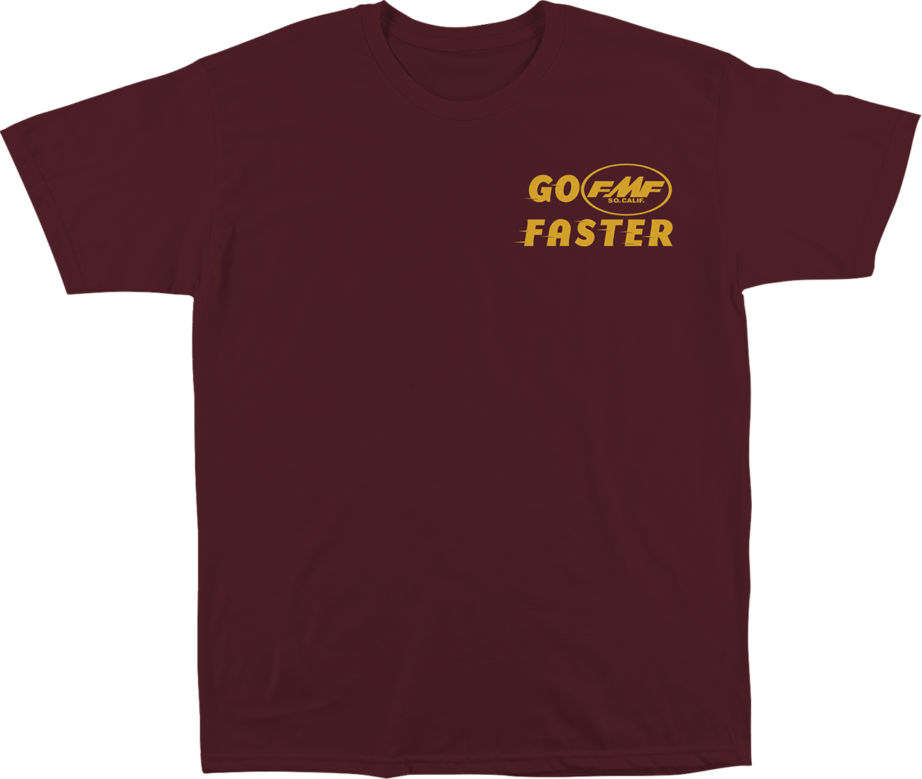 Maroon FMF Faster T-Shirt in Medium featuring bold FMF logo design on front, made from comfortable cotton fabric.