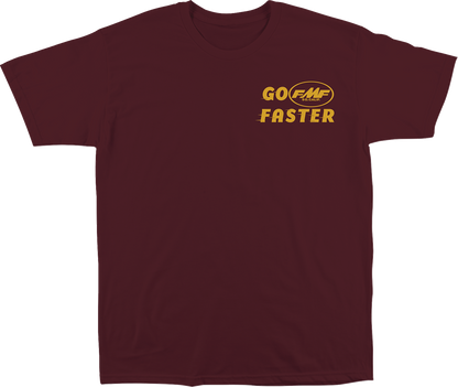 Maroon FMF Faster T-Shirt in Medium featuring bold FMF logo design on front, made from comfortable cotton fabric.