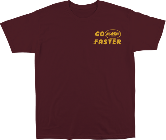 Maroon FMF Faster T-Shirt in Medium featuring bold FMF logo design on front, made from comfortable cotton fabric.