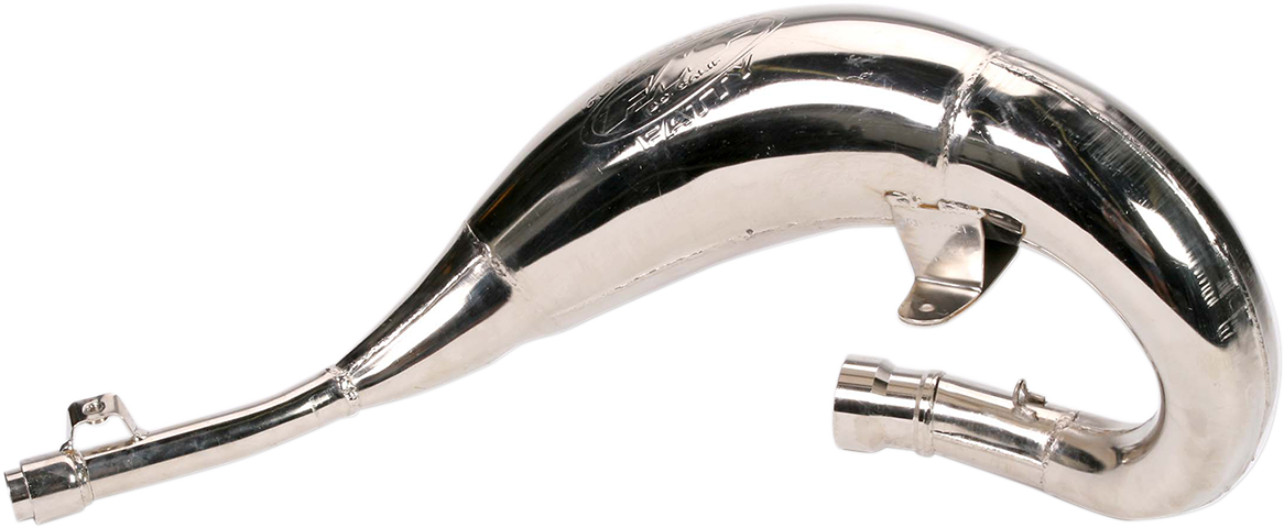 FMF Fatty Pipe 021021 high-performance motorcycle exhaust system installed on a dirt bike, showcasing the sleek metallic design
