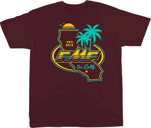FMF Golden Stay T-Shirt in maroon, large size, casual men's shirt with printed design, made by FMF.