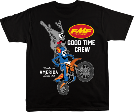Black FMF Good Time Crew T-Shirt in Large, featuring a comfortable fit and classic crew neck design.