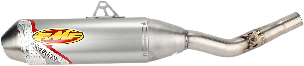 FMF Powercore 4 motorcycle muffler showcasing its sleek design and durable construction for enhanced motorcycle performance.