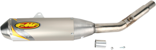 FMF Powercore 4 muffler for performance exhaust system, showcasing the black metal design and branding details.