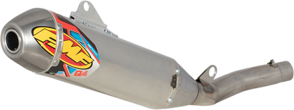 FMF Q4 HEX muffler for off-road motorcycle, high-performance FMF exhaust system with sleek metallic finish.