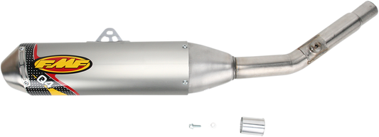 FMF Q4 muffler for off-road motorcycle, high-performance exhaust system with sleek metal finish and durable construction.
