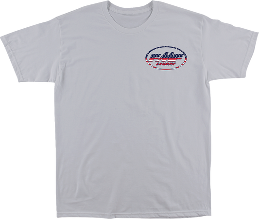FMF Rally T-Shirt in silver, large size, featuring teal graphic and back print, made from 100% soft spun cotton.