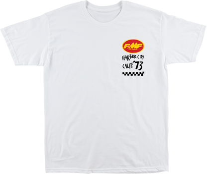 FMF Scratch T-Shirt in white, small size, made of soft spun cotton with graphic design, casual men's graphic tee