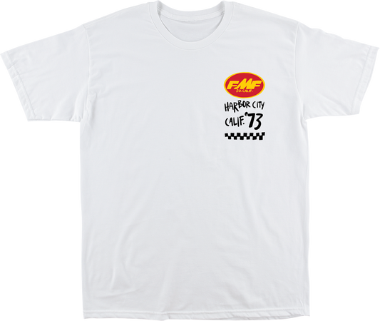 FMF Scratch T-Shirt in white, small size, made of soft spun cotton with graphic design, casual men's graphic tee