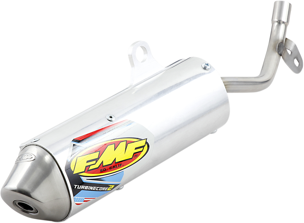 FMF Turbinecore 2.1 muffler with part number 025181, showcasing durable metal construction and performance-enhancing design.