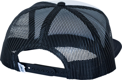 FMF Fatty Trucker Hat in white, adjustable cap with embroidered logo, casual headwear for outdoor and everyday wear.