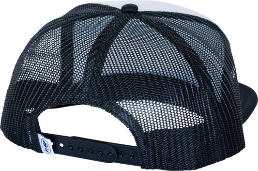 FMF Fatty Trucker Hat in white, adjustable cap with embroidered logo, casual headwear for outdoor and everyday wear.