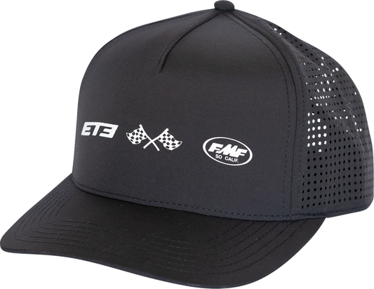 FMF Tomac Horizon black mesh snapback hat with adjustable strap and embroidered logo, stylish and breathable headwear.