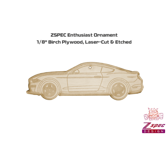 ZSPEC Laser-Engraved Wood Ornament, Style: Ford Mustang Late-Model, Birch, ~5" - Howling Moto