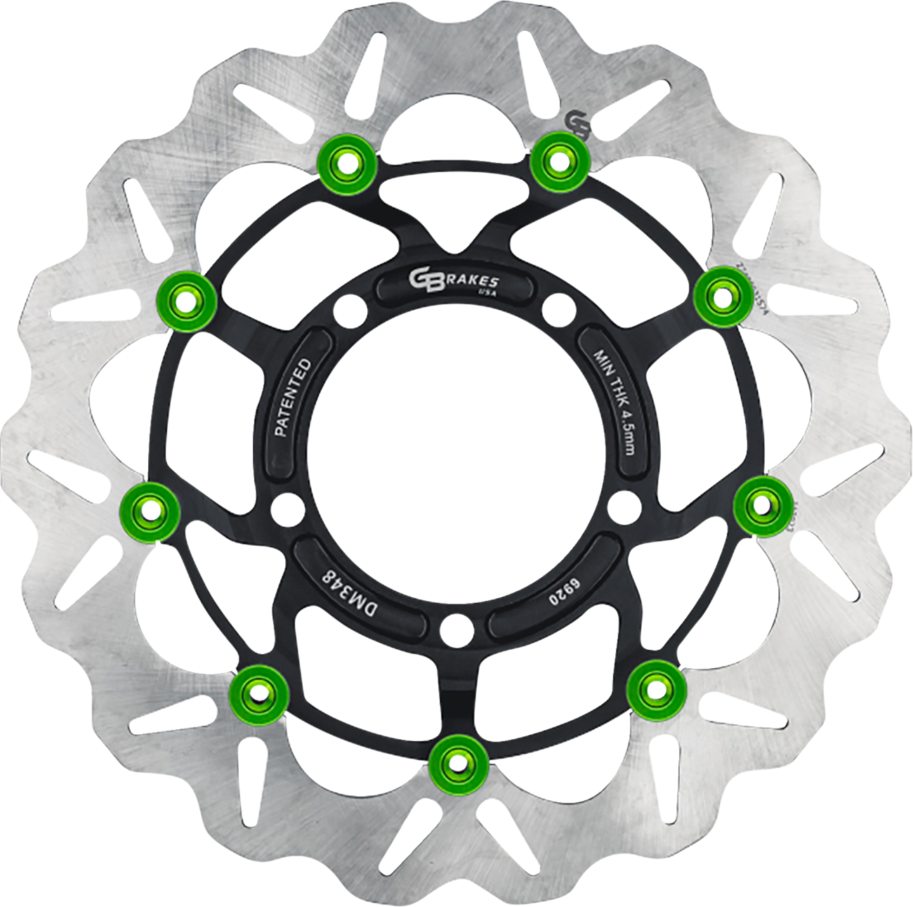 GBRAKES front GBDU039 brake rotor for high-performance sportbikes and V-twin motorcycles, featuring ventilated design and metallic finish.