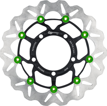 GBRAKES front GBDU039 brake rotor for high-performance sportbikes and V-twin motorcycles, featuring ventilated design and metallic finish.