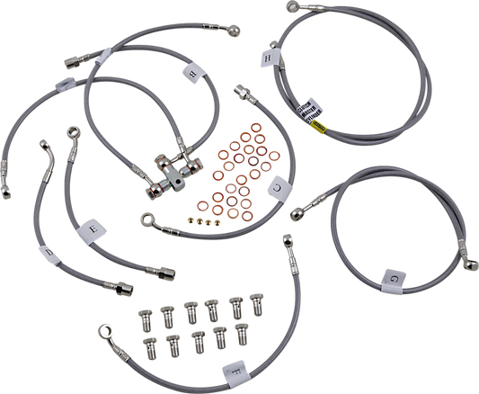 GBRAKES stainless steel brake line FK003D420-9 for enhanced bike stopping power, showing the durable, flexible brake hose with fittings.