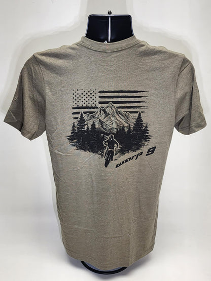Green WarpWear Mountain Shirt by Warp9Racing, casual apparel featuring a mountain graphic design and comfortable fit.