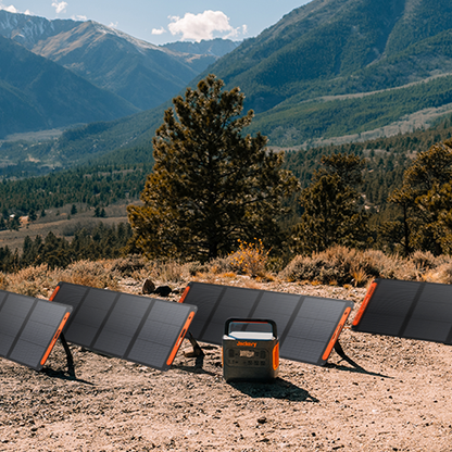 Jackery SolarSaga 200W portable solar panel for outdoor use, with flexible foldable design and multiple connection ports.