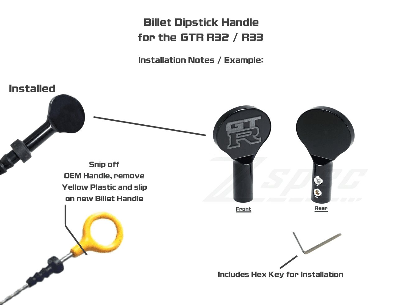 ZSPEC Dipstick Handle for Nissan GTR R32/R33 RB26, Billet, Black, w/ Hex Key - Howling Moto