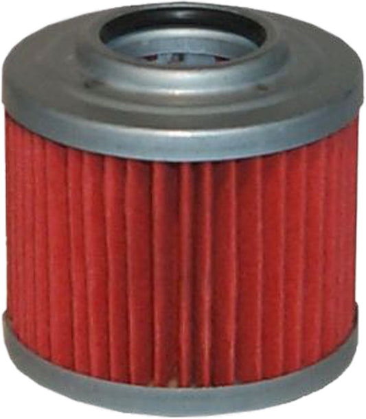 HIFLOFILTRO HF151 motorcycle oil filter, premium aftermarket replacement, with black cylindrical filter element and metal end caps.
