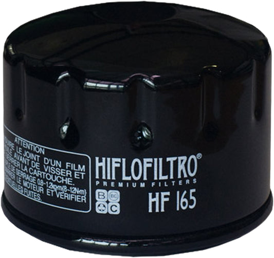 HIFLOFILTRO HF165 motorcycle oil filter with premium performance and easy installation, shown in a close-up view.
