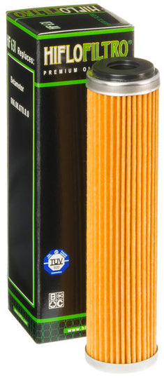 HIFLOFILTRO HF631 motorcycle oil filter showing the cylindrical filter element with HIFLOFILTRO branding.
