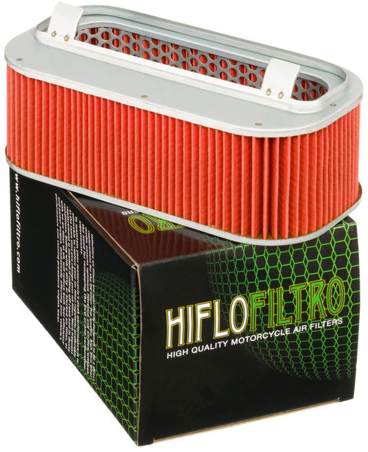 HIFLOFILTRO HFA1704 air filter for high-performance engines, showing the clean, rectangular filter element with brand logo.