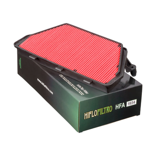 HIFLOFILTRO HFA1934 air filter for high-performance engines, showing a clean, rectangular filter with durable frame and filtration media.