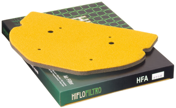 HIFLOFILTRO HFA2706 air filter for high-performance engines, showing the clean, rectangular filter element with brand logo.