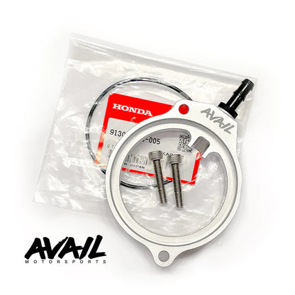 Howling Moto Avail Cam Cover, filter, and hose bundle with clear anodized finish, designed for motorcycle engine protection.