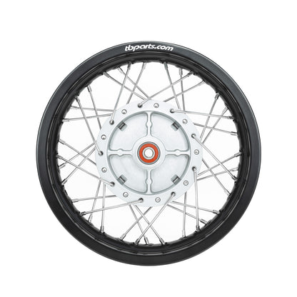 Howling Moto TB Wheel Assembly Set with HD aluminum rims and spokes for front and rear KLX110 motorcycle.