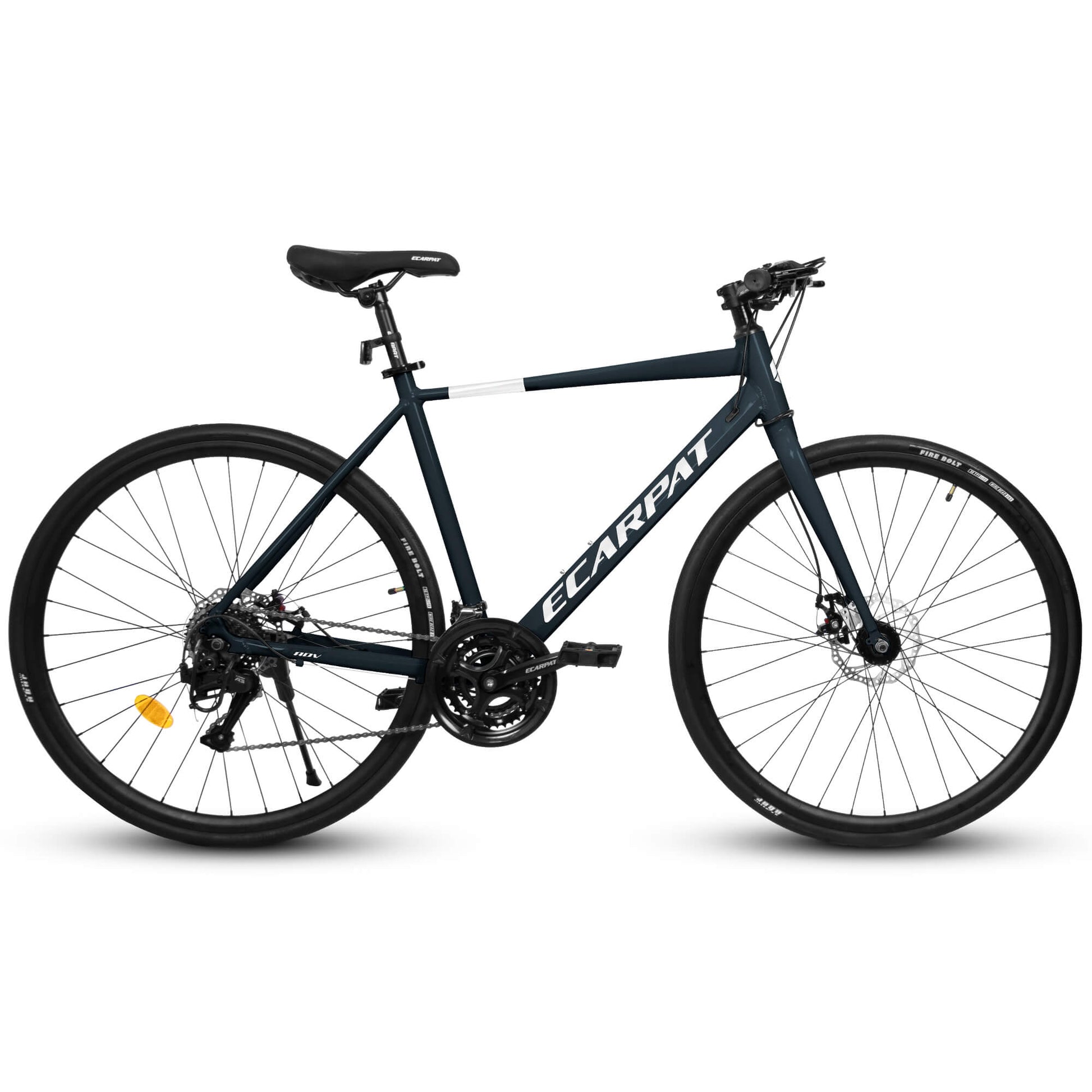 Black Hycline Ecarpat Druk bicycle tire 700x28C mounted on a bicycle wheel, showing tread pattern and sidewall details.