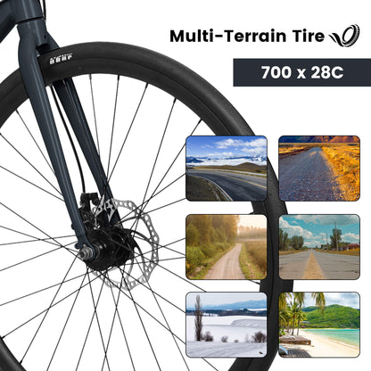 Black Hycline Ecarpat Druk bicycle tire, 700×28C size, mounted on a bicycle wheel.