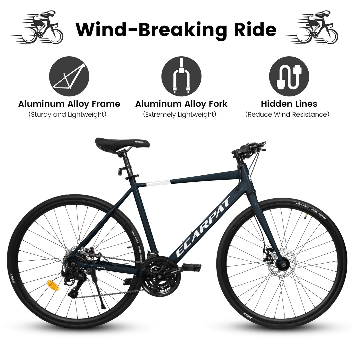 Black Hycline Ecarpat Druk bicycle tire 700x28C mounted on a bicycle wheel. Durable rubber tire for road cycling.